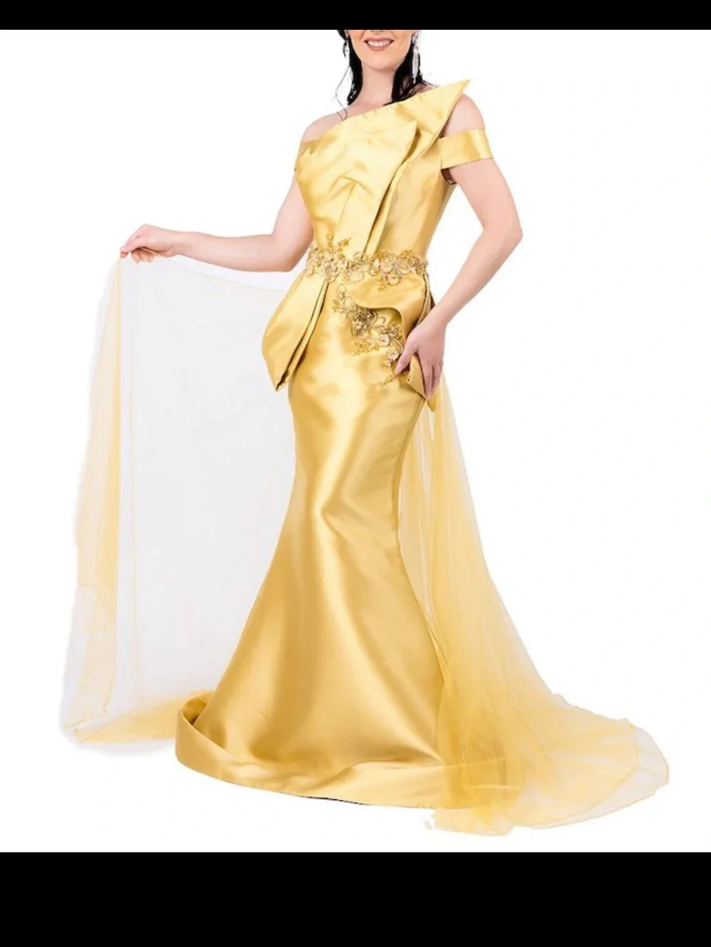 Terani Couture Mustard Yellow Satin Mikaido Mermaid Gown - Picture 6 of 13